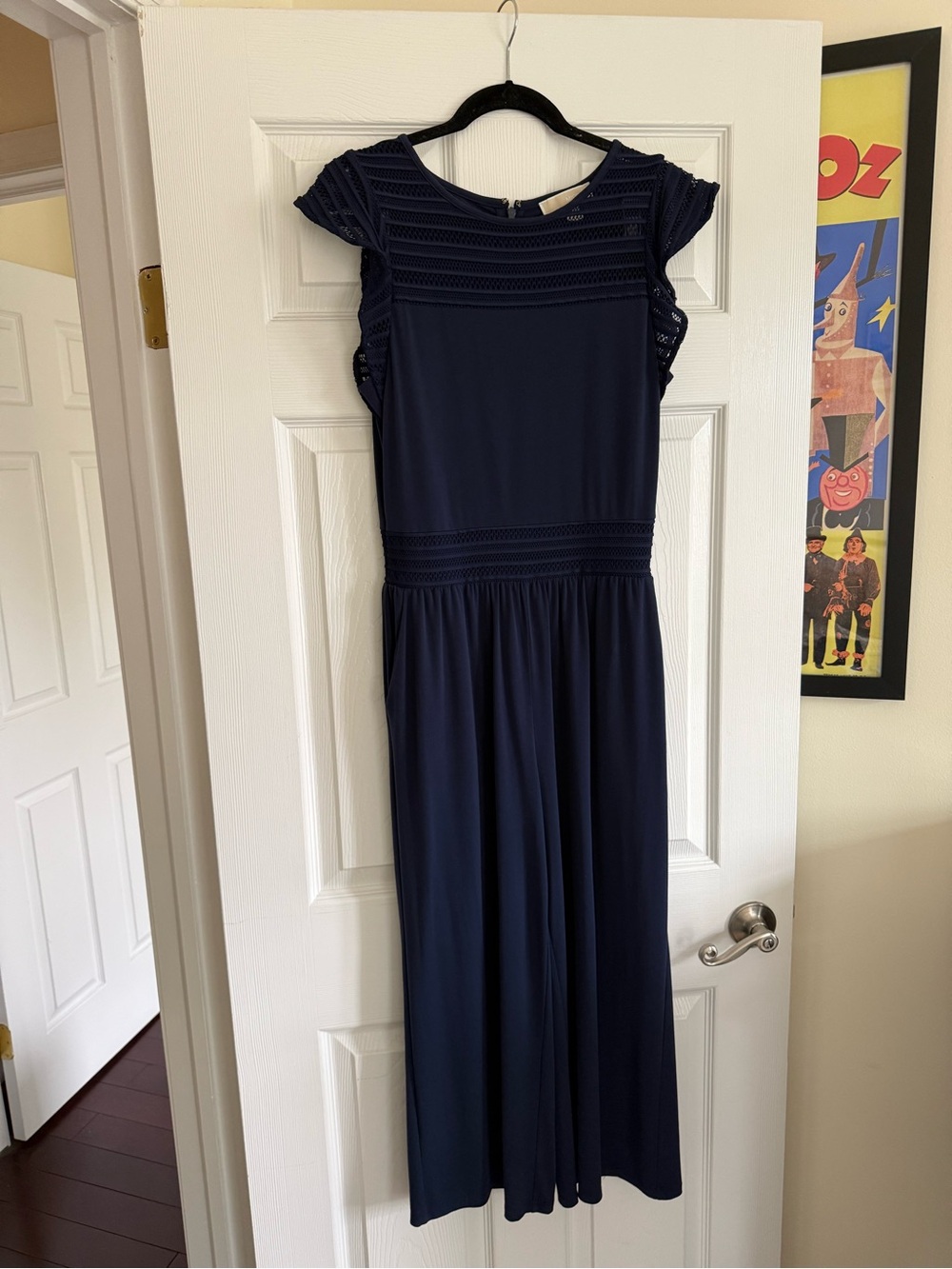 Women's Michael Kirk’s Navy Blue Lace-Trim Jumpsuit